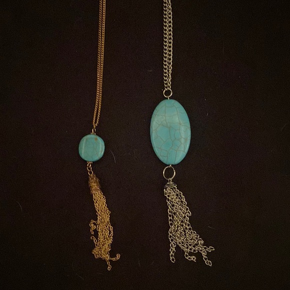 2 Turquoise Necklaces - one Silver, one Gold with Tassels - Picture 1 of 5